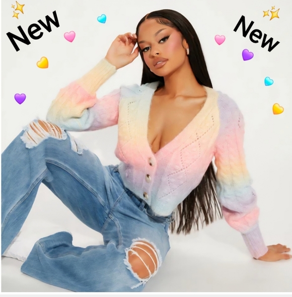 Fashion Nova Sweaters - Fashion Nova Rainbow Bliss Cropped Cardigan, Size L